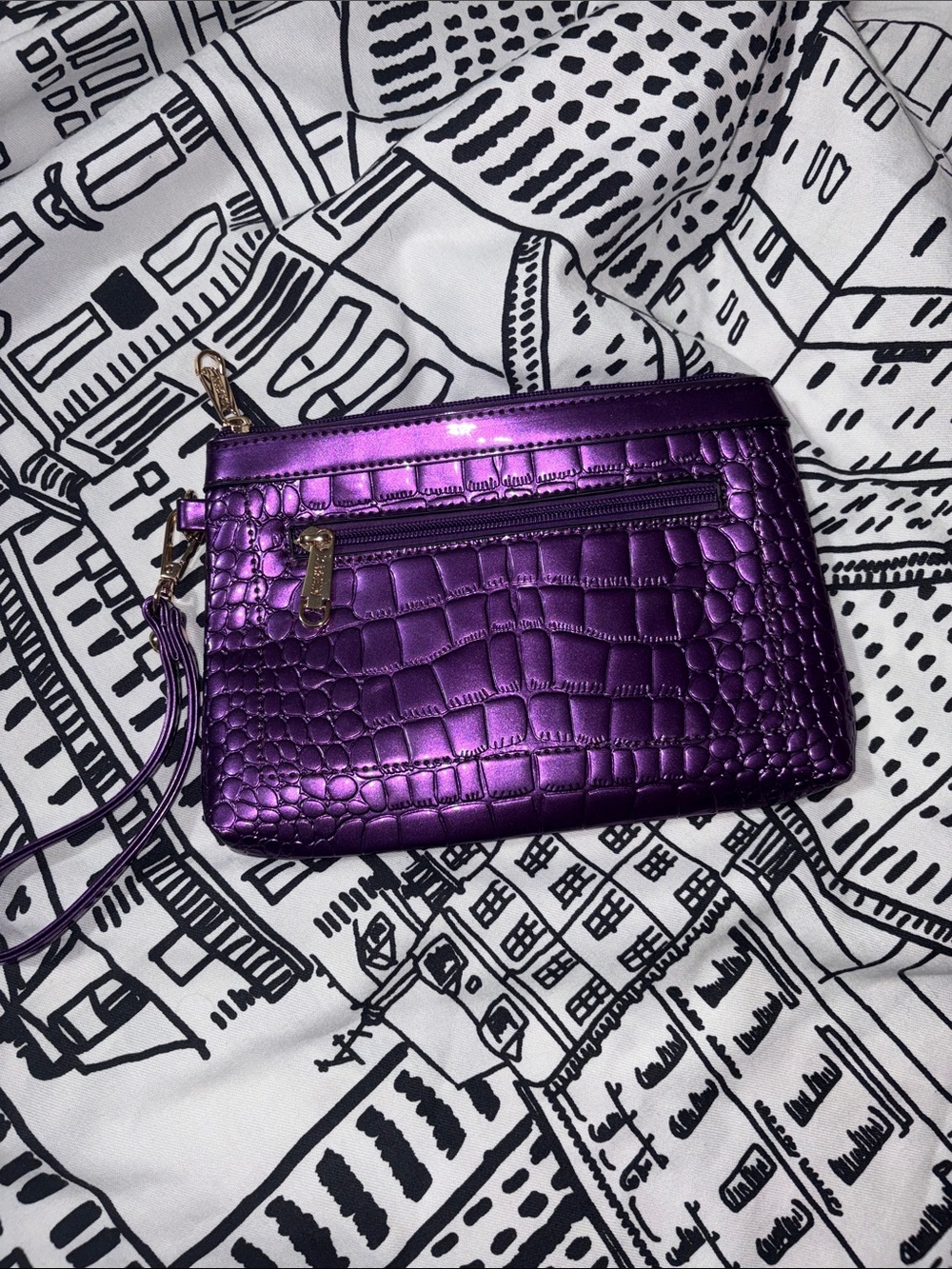Purple Croc-Embossed Wristlet Clutch - Unbranded